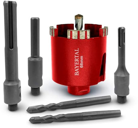 BAYERTAL® Dosenbohrer 82mm - Extra Großer Set mit SDS Plus, SDS Max & Sechskant Adapter - Bohrkrone zum Bohren von Mauerwerk - Diamantbohrkrone - Bayertal Premium Qualität - Diamant Dosensenker 82
