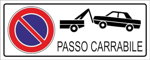 M-ITALY CARTELLO SEGNALETICO UNI - PASSO CARRABILE mod 2 - Adesivo Extra Resistente, Pannello in Forex, Pannello In Alluminio (30x12, Alluminio)