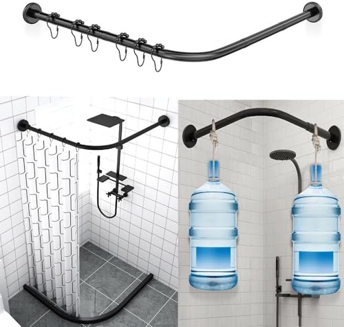 AUBWIG Duschvorhangstange Dehnbare Edelstahl L-Form Badezimmer Badewanne Eckduschvorhang Stange Kein Bohren für Bekleidungsgeschäft Badezimmer(90-130cmx90-130cm)