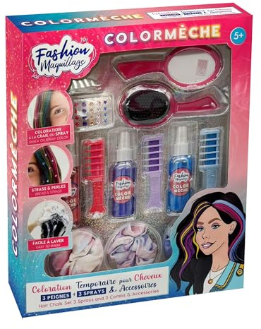 FASHION MAQUILLAGE - Set für temporäre Haarfärbung mit Kreide und Zubehör - Colormèche - 258038 - Spiel für Kinder - Schönheit - Von einem Labor getestet - Ab 5 Jahren