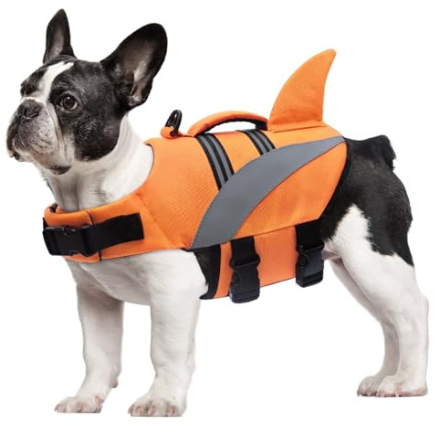 Oslueidy Hund Rettungsweste Hohe Flotation, Reflektierende Haustier Sicherheitsweste für Schwimmen Bootfahren Surfen Kajak, Orange, XS, S, M, L, XL