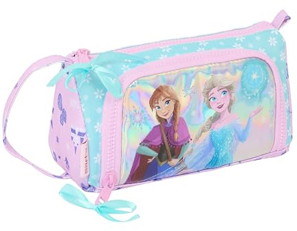 SAFTA Frozen Cool Days - Portatodo con Bolsillo Desplegable Vacío, Estuche Infantil, Estuche Niño, Ideal para Niños en Edad Escolar, Cómodo y Versátil, 20x8.5x11 cm, Color Violeta/Celeste