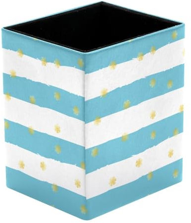 Eslifey Stifthalter, quadratischer Stifthalter für den Schreibtisch, blau-weiß gestreift, goldene Punkte, Stiftebecher, Make-up-Pinselhalter, Ständer, Display, Schreibtisch, Schreibwaren, Organizer