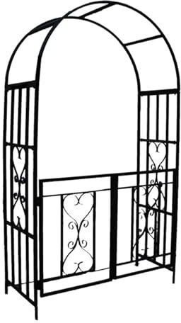 Yajuer Rosen-Gartenbogen, Hochzeitstorbogen mit Tür, Terrassengitter aus Metall für Rasen, Brautparty, Zeremonie, Dekoration im Freien, Hinterhof, Eingang (Color : Black)