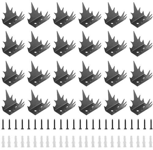 Lot de 24 Pique Anti Pigeon en Métal avec Vis, Pointes en Forme de Montagne pour Dissuader Oiseaux, Chats, Ratons Laveurs, pour Mur et clôture, Balcon, Fenêtre, Toit, Noir
