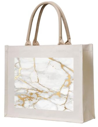 YWSOTRE Weißer Marmor Gold Muster, Tragetasche Canvas-Tasche Einkaufshandtasche Einkaufstüten, Mehrzweck-Schultertaschen