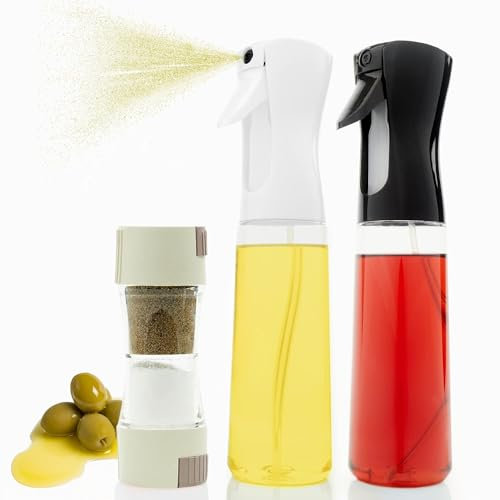 2 Piezas Pulverizador de Aceite de Vidrio en Spray de 220ml, más 1 Embudo retráctil, 1 Pincel y 2 Soportes Antideslizantes. Vaporizador Multiusos para Air Fryer, para Cocinar, Barbacoa o Camping.