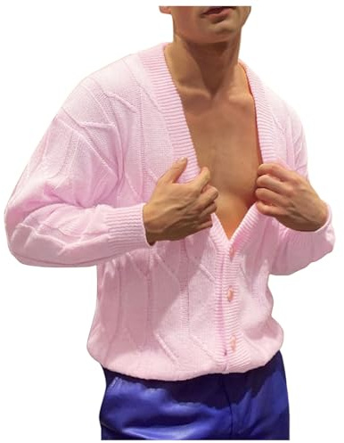Rrongwn Cardigan da uomo rosa a maniche lunghe cardigan inverno maglione slim fit comodo cardigan cappotto cotone maniche lunghe maglia grossa giacca invernale tinta unita, Colore: rosso, M