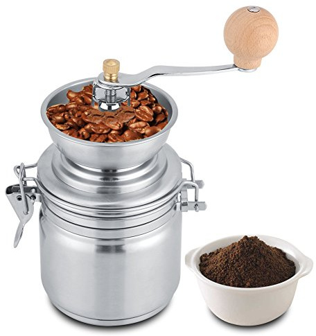 Kaffeemühle Manuell, Espressomühle Handkurbel Edelstahl Handkaffeemühle Gewürzmühle Tragbar Kaffee Bohnen Mühle Handmühle, für Kaffee & Espresso Zuhause (SILVER)