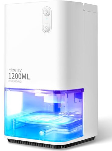 Heelay Small Electric Dehumidifier,1200ML Energy Saving Portable Dehumidifier,Quiet Auto Shut off 7 Colorful LED Lights for Home Bedroom Bathroom Basements RV