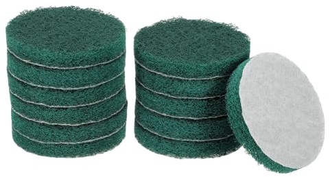 sourcing map 12pcs Scrubber Scouring Pads 180 Grits 4 Inch Drill Power Brush Hoop and Loop Surface Conditioning Disc Drill Scuffing Disc Scrub Pads for Home Kitchen Cleaning, Green