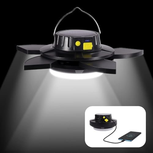 SZMDLX Camping Light, Rechargeable Outdoor Lights Portable Power Function Camping Light,Rotating Outdoor Light Camping Torch, 4000Mah Power Bank Solar Camping Light for Camping, Emergency,Hiking