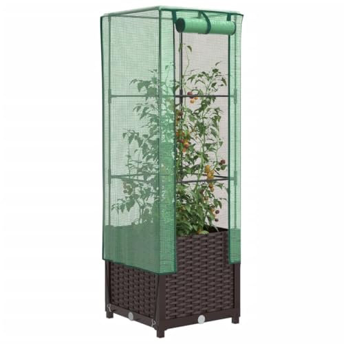 Xichuzi Hochbeet mit Gewächshaus-Aufsatz Rattan-Optik 40x40x139 cm, Palettenrahmen, Hochteich, Gemüsebeet, Kräuterregal Balkon, Blumenbeet, Kräuterspirale, Tomatenbeet, Pflanzhochbeet - 4015799