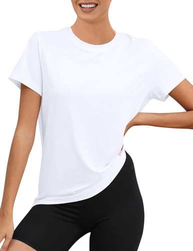 Rapbin T-shirt de sport à manches courtes pour femmes, UPF 50+ Basic Léger Respirant Fonctionnel Haut de sport technique pour femmes Col rond T-shirt de sport décontracté pour femmes pour le fitness