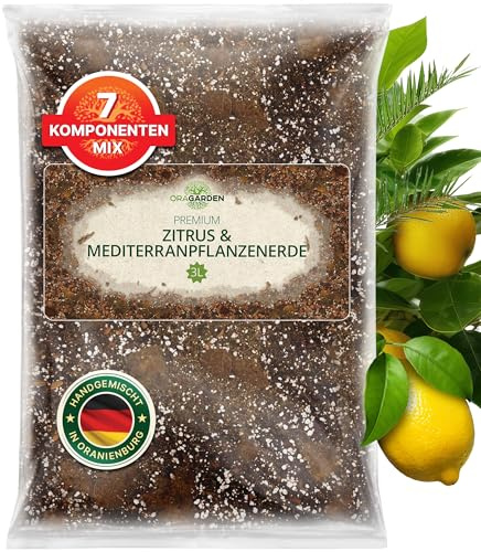 ORAGARDEN Zitruserde und Mediterranpflanzenerde für Zimmerpflanzen und Garten- 3L Terrarien Substrat für Pflanzen, Palmen, Blumen, Grünpflanzen - 7 Komponenten Zitrus Erde