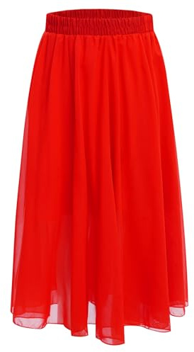 Jhaoyu Falda larga de gasa para niñas, falda de baile flamenco, falda latina, falda de swing, falda de ballet, falda de salón, falda de competición, falda de danza maxi, ropa de baile, rojo, 140-146