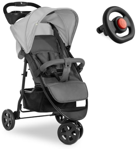 hauck Citi Neo 3 Silla de Paseo Ligera 3 Ruedas hasta 22 Kg con Pack de Accesorios XXL - Carrito Bebé con Volante de Juguete Protector de Lluvia y Mosquitera - 7,5 kg Reclinable y Plegable - Gris