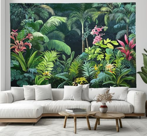 CEDNXOER Wandteppich mit Tropischer Regenwald,Palmblätter Blütenblätter Hintergrund Tapisserie,ästhetisches Kunstwerk, 100x150 cm Wandkunst für Party, Dekoration, Zuhause, Schlafzimmer, Wohnzimmer