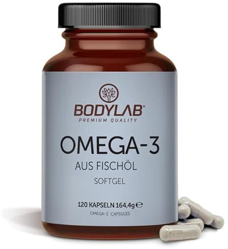 Bodylab24 Omega-3 aus Fischöl Softgel 120 Kapseln, enthält 1000 mg EPA und 500 mg DHA je Tagesdosis, Omega-3-Fette aus hochwertigem Fischöl