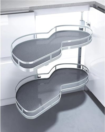 Armadio angolare da cucina Carousel nizer regolabile in altezza estraibile rack di stoccaggio con ripiani indipendenti oscillanti per ciotole per spezie lasciato aperto 800 mm