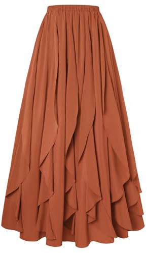 Scarlet Darkness Womens Boho Maxi Skirt 2026 Renaissance Long Skirt High Waist Ruffle Flowy Skirts Orange M