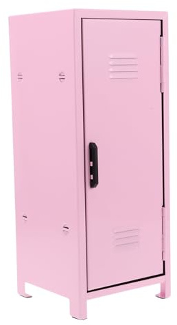 FRCOLOR Organizador de Maquillaje de Encimera Metal Rosa con Cierre y Llave, Mini Casillero de Almacenamiento Multifuncional para Tocador y Oficina, Compacto y Seguro para Uso Diario