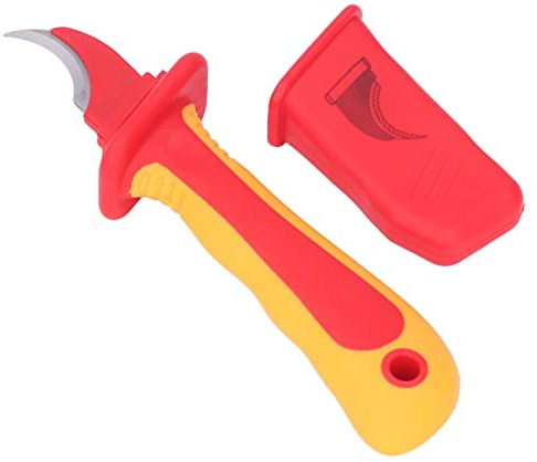 Luatoxry 1000V Knife Cable, IEC60900 Wire Stripper Electrician Knife, Antimagnetic Fast Strip Cable Stripper Cutter, Sickle Type Electrician Dismantling Cutter with Cap, 7.5in