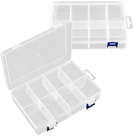 TONGIHS 2 Pcs Bead Storage Box, Square Empty Clear Plastic Organizer Storage Box Containers with Hinged Lids, Compartment Storage Boxes, for Collecting Small Items, Beads, Jewelry