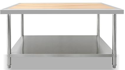 Stainless Steel Prep Table with Wood Top, Height Adjustable Workbench, 1500 lb Capacity, Kitchen Island for Restaurant and Home