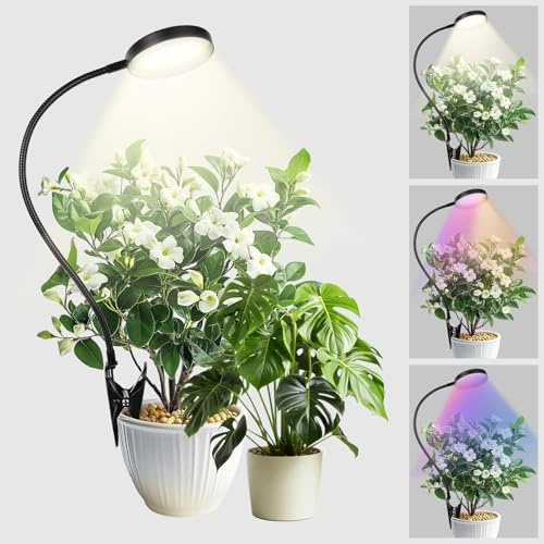 AOOSU Indoor Grow Light, Clip-On 48-LED Full-Spectrum Grow Light, 3 Lighting Modes, 10 Dimmable Levels, 360° Adjustable Gooseneck, 3/9/12-Hour Timer for Growing Indoors [E-Rated Energy Efficiency]