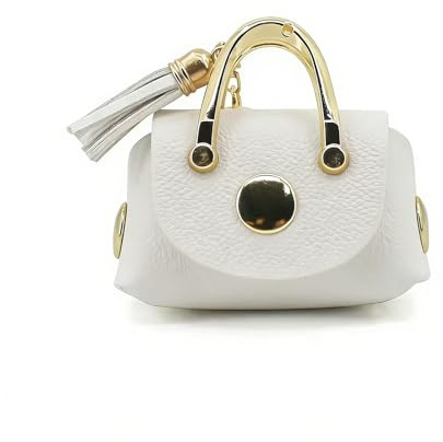 LAOYEFACAI Mini bolso para mujer Llavero Estuche multifuncional de cuero para auriculares Llaves y pintalabios Elegante adorno para bolso, llavero para coche y organizador (White)