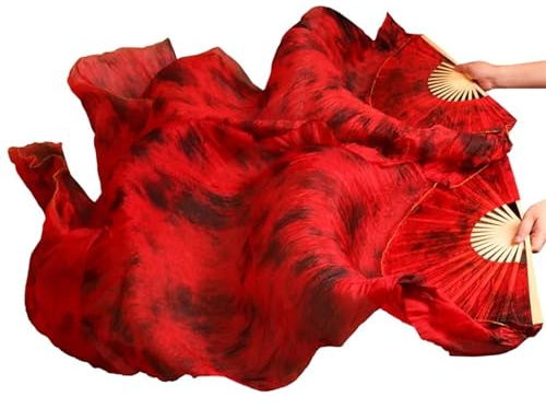 GHHZML Bauchtanz FäCher Zubehör for echte Seidenschleier, 1 Paar handgefertigter Damen-Bauchtanzfächer aus Seide für Bühne(Pink,150cm-90cm)