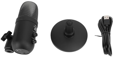Jopwkuin Microphone de Jeu RVB, éclairage Ambiant coloré, Support Anti-choc, clé de Gain Rotative, Micro à Condensateur PC pour Podcasting, Streaming Vidéo, USB Gaming Microphone