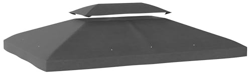 Outsunny Techo de Repuesto para Cenador, 4x3 m, Cubierta de Repuesto con Techo Doble, 10 Orificios de Drenaje y Protección UV, Solo Toldo de Recambio para Pabellón Gazebo, Gris