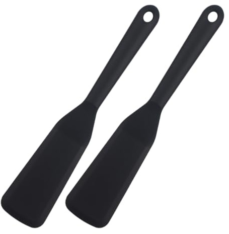 LUDHEP 2 Pezzi Spatola Cucina per Frittata Girare Pancake Pasticceria Crepes Torte, Spatola Cucina in Silicone Antiaderente, Spatole in Silicone Resistenti al Calore, Utensili da Cucina (Nero)