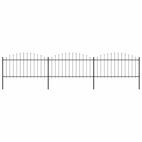 Tonture Clôture de jardin en acier noir avec dessus en forme de lance 537 x 150 cm, barrière de sécurité extérieure robuste, composés de 3 panneaux et 4 poteaux, idéale pour jardin