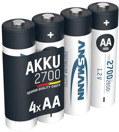 ANSMANN Mignon AA Batteria ricaricabile 2700mAh NiMH - Batteria professionale ad alta capacità per fotocamere digitali (confezione da 4) - Batterie