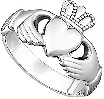 Failte Men’s Claddagh Ring Sterling Silver Puffed Band Made in Ireland Size 13