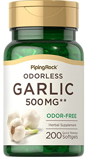 Piping Rock Odorless Garlic Supplement | 200 Softgels | Concentrated Herbal Extract Pills | Odor-Free, Non-GMO, Gluten Free
