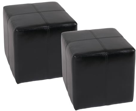 Mendler 2er-Set Sitzwürfel Hocker Sitzhocker Onex-AM, Leder + Kunstleder, 36x36x36cm - schwarz