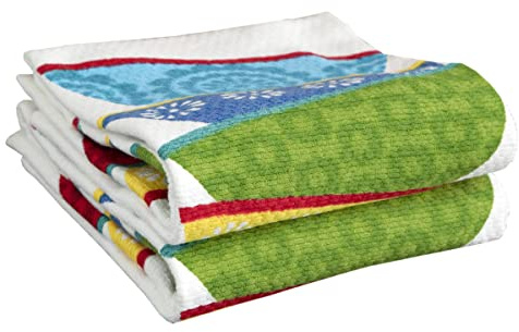 T-FAL Textiles - Set di 2 Strofinacci da Cucina in Cotone Intrecciato con Stampa su Entrambi i Lati, 40,6 x 66 cm, Stampa a Pile