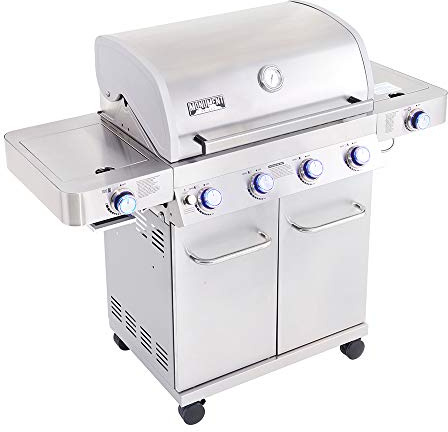 Monument Grills Larger 4+2 Burner Propane Gas Grills Stainless Steel Cabinet Style with Side & Side Sear Burners, Built-In Thermometer, and Knob Controls