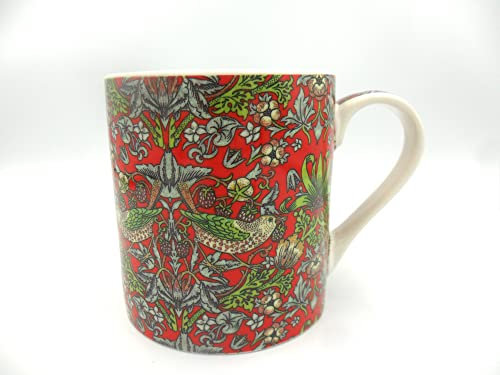 Jumbo China Mug in William Morris red Strawberry Thief Design.
