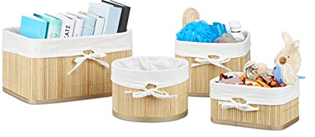 Relaxdays Aufbewahrungskörbe Bambus, 4er Set, natur | Aufbewahrungsbox für Regal und Schrank, Regalkorb, 4 Größen