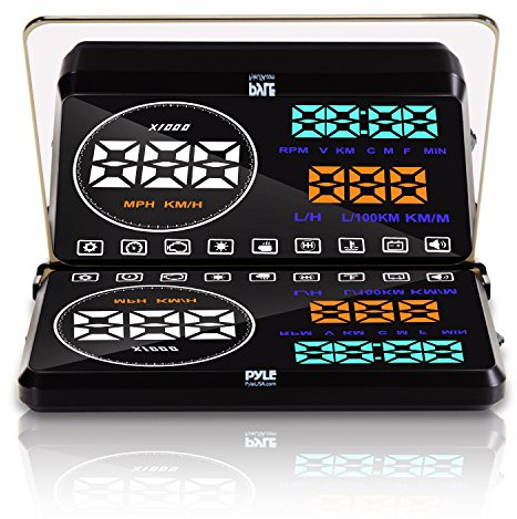 Pyle Heads Up Display HUD Screen - Universal 5.5’’ Car Head-Up Windshield Monitor Screen Projector, Vehicle Speed and Diagnostic Monitor System, Plug and Play, Water Temp, Voltage, Fuel Indicator