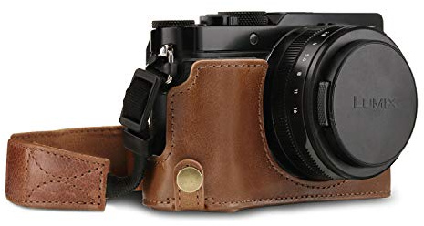 MegaGear MG1564 Panasonic Lumix DC-LX100 II Ever Ready Echtleder Kamera-Halbtasche mit Trageriemen - Braun