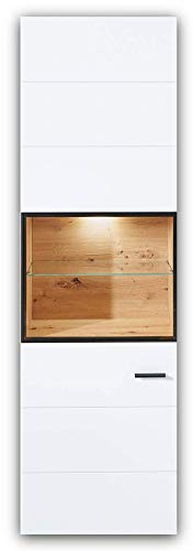 Stella Trading MEDIANA Vitrine in Artisan Eiche Optik, Weiß matt - Moderne Glasvitrine inkl. LED-Beleuchtung - 60 x 199 x 36 cm (B/H/T)