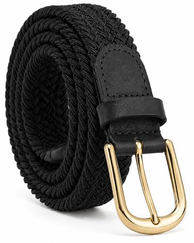 Streeze Damen elastischer geflochtener Stretchgürtel. 25 mm Breite gewebt mit Goldschnalle 5 Größen XS – XL