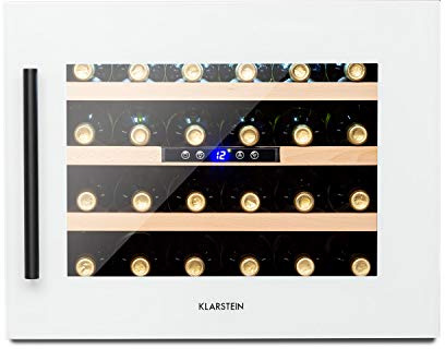 KLARSTEIN Vinoteca, Nevera para Vinos con 1 Zona Refrigeración, Botellero Puerta Cristal para Vino, Proseco, Expositor Interior y Exterior, Panel Táctil, 57 L., Vinoteca Capacidad 24 Botellas