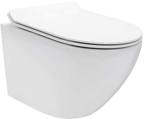 i-flair WC Franco Wand-WC spülrandlos inkl. Toiletten Sitz mit Softclose Absenkautomatik + abnehmbar - Weiß